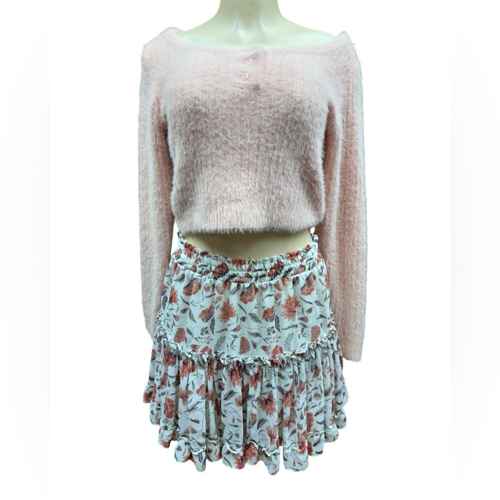 Misa Los Angeles White and Pink Floral Mini Skirt - Picture 3 of 12
